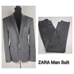 Zara Mens Suit 30/R Gray Two-Button two-piece Trendy corpcore office wedding